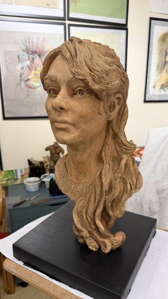 Terracotta portrait bust by Carole Smith, front view